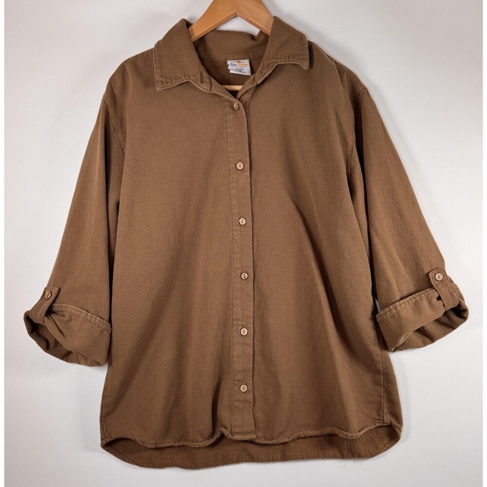 Sea Breeze Shirt Women Medium Brown Button Up Long Sleeve Cotton Made USA Casual